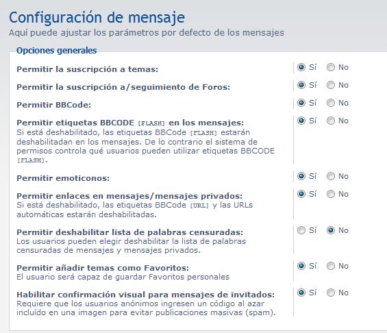 configuracion de mensaje