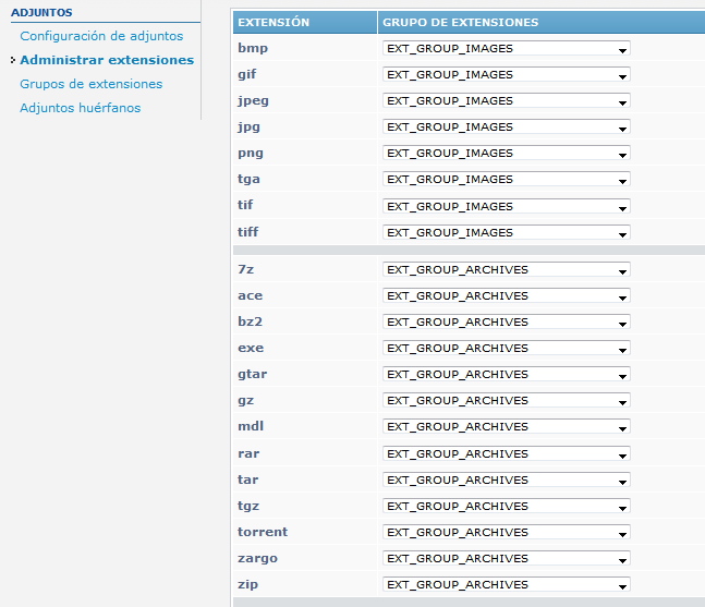 Extensiones permitidas.