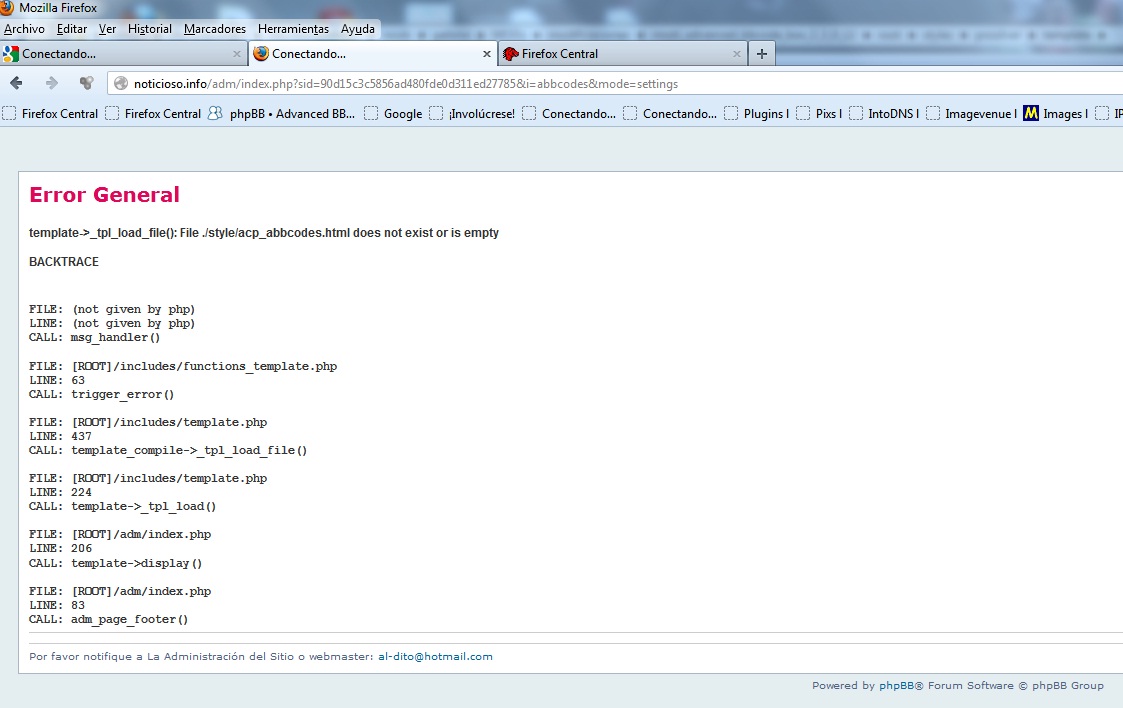 adjunto imagen del error