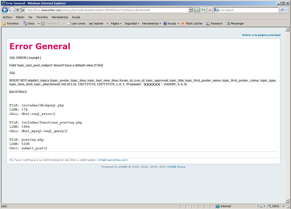 Error al crear topic...