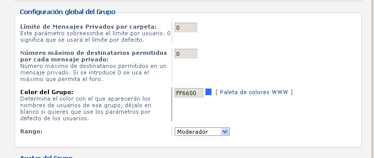 Al "enviar" el cambio de color en esta pantalla del ACP me salta el error de abajo