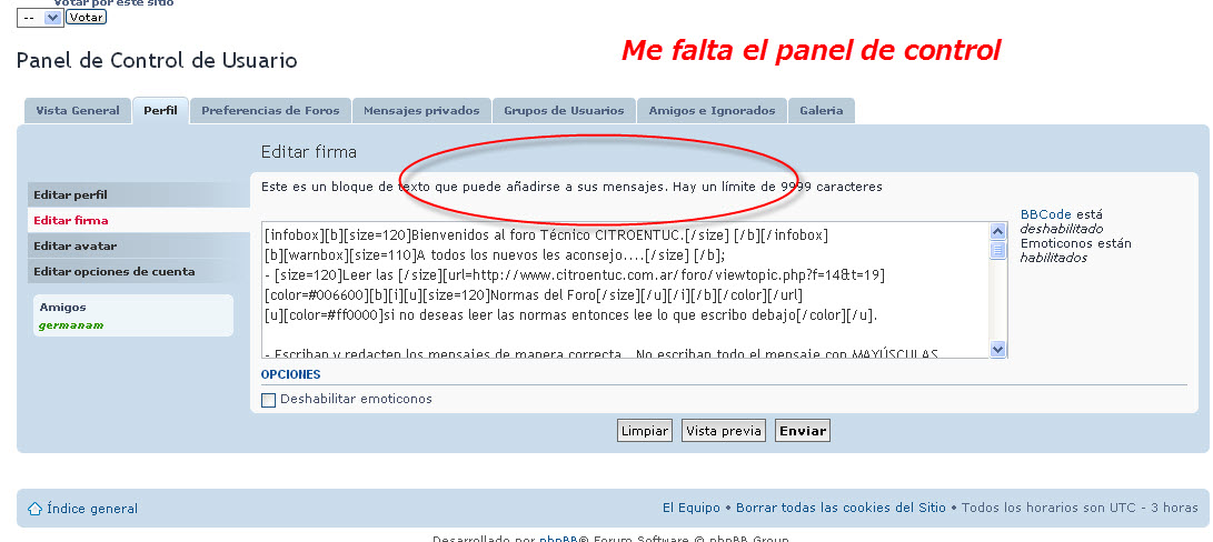 y cuando fui a ver para editar la firma me encontre sin el panel de control que estaba antes